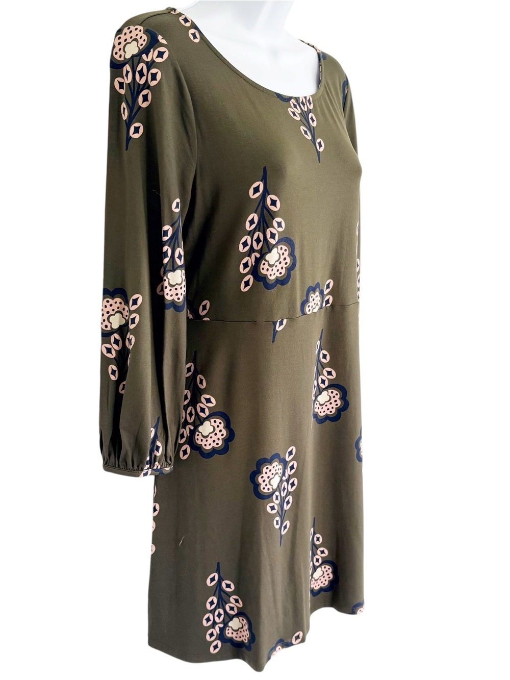 BODEN Lucie Jersey Tunic Dress 10P Green Floral Long Sleeve Stretch Midi - Picture 3 of 9